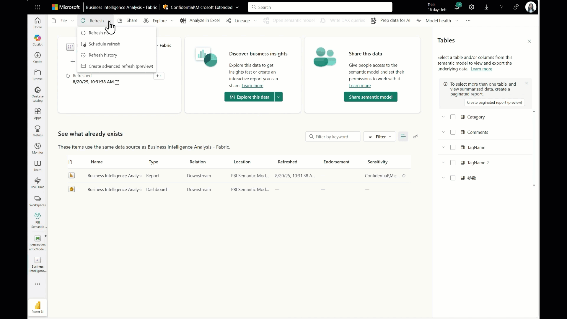Semantic Model Refresh Templates in Power BI hover
